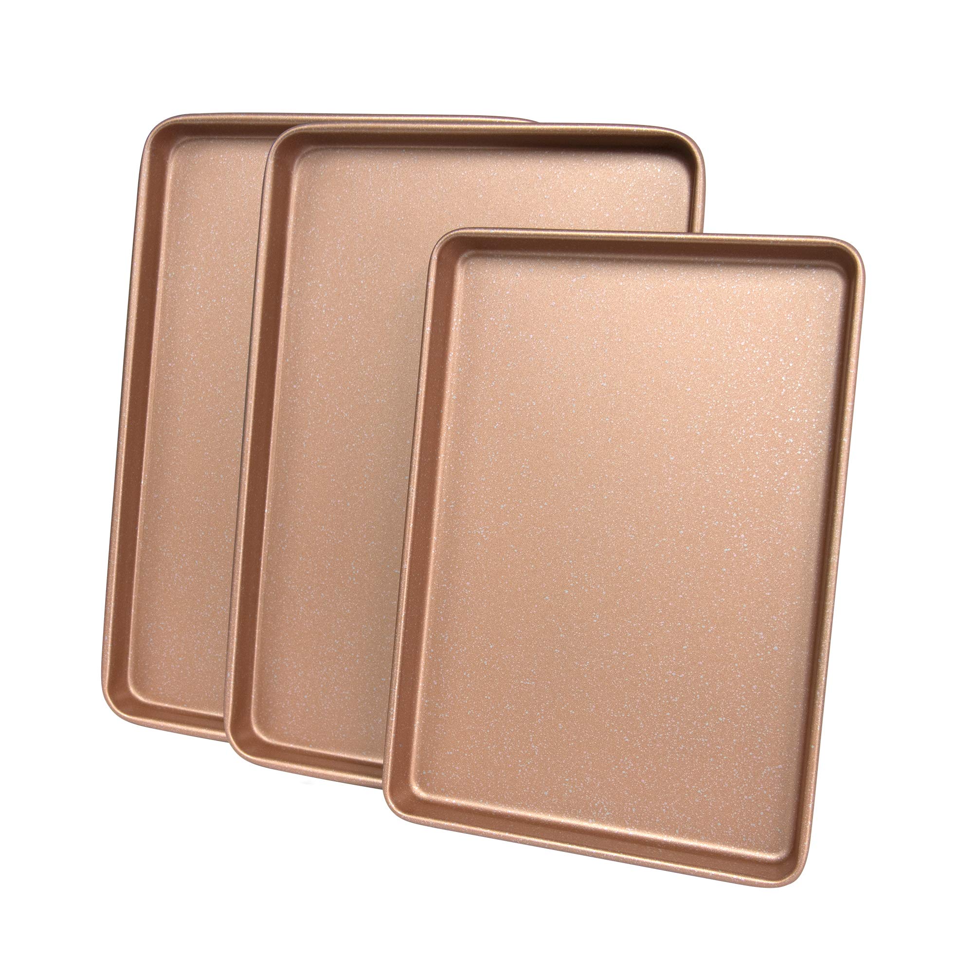casaWare 3pc Ultimate Commercial Weight Cookie Sheet Set  Two 15 x 10-Inch Pans  One 13 x 9-Inch-Inch Pan (Rose Gold Granite)